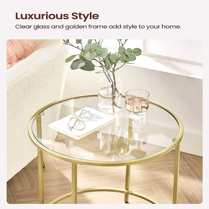 Gold & Glass Bed Side Table Nightstand 50cm