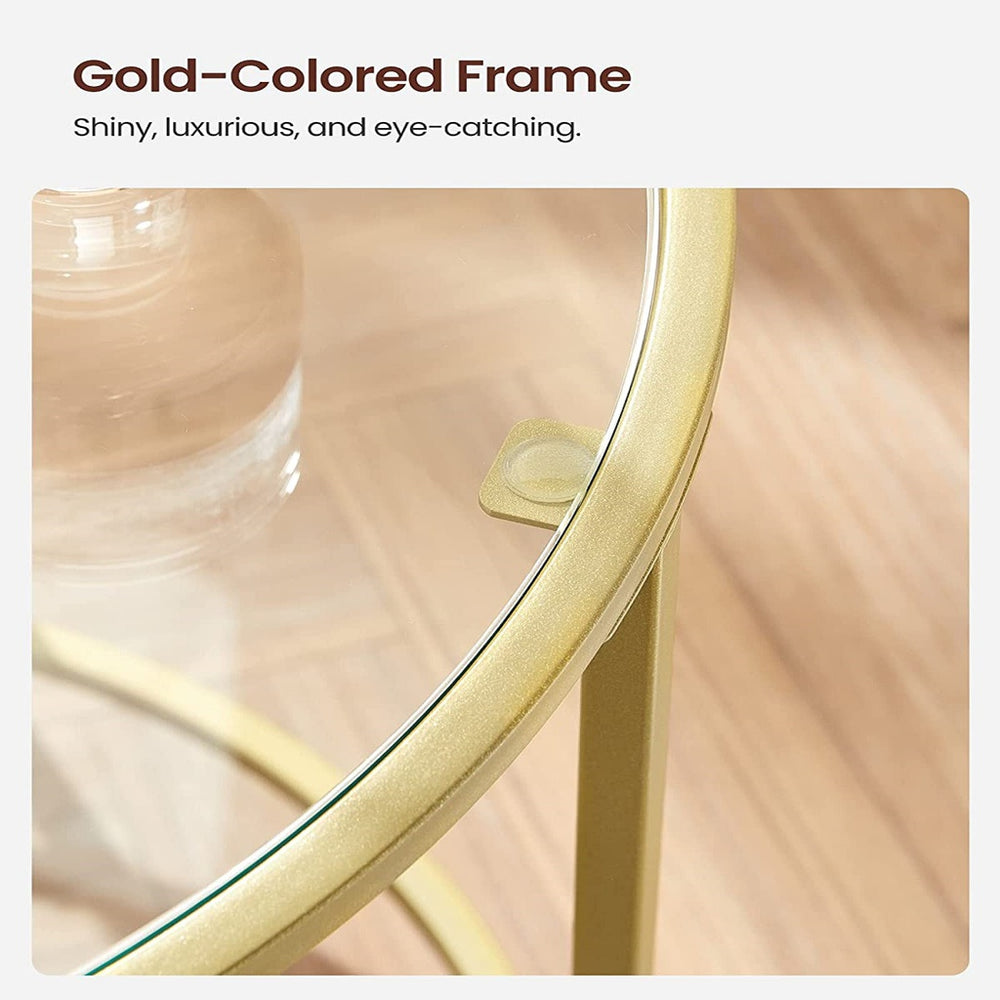 Gold & Glass Bed Side Table Nightstand 50cm