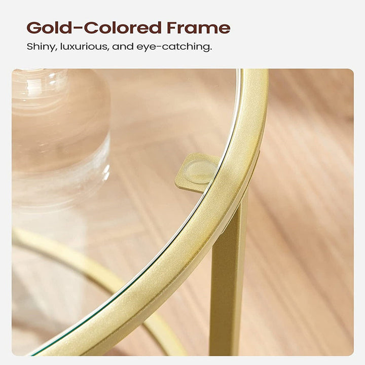 Gold & Glass Bed Side Table Nightstand 50cm