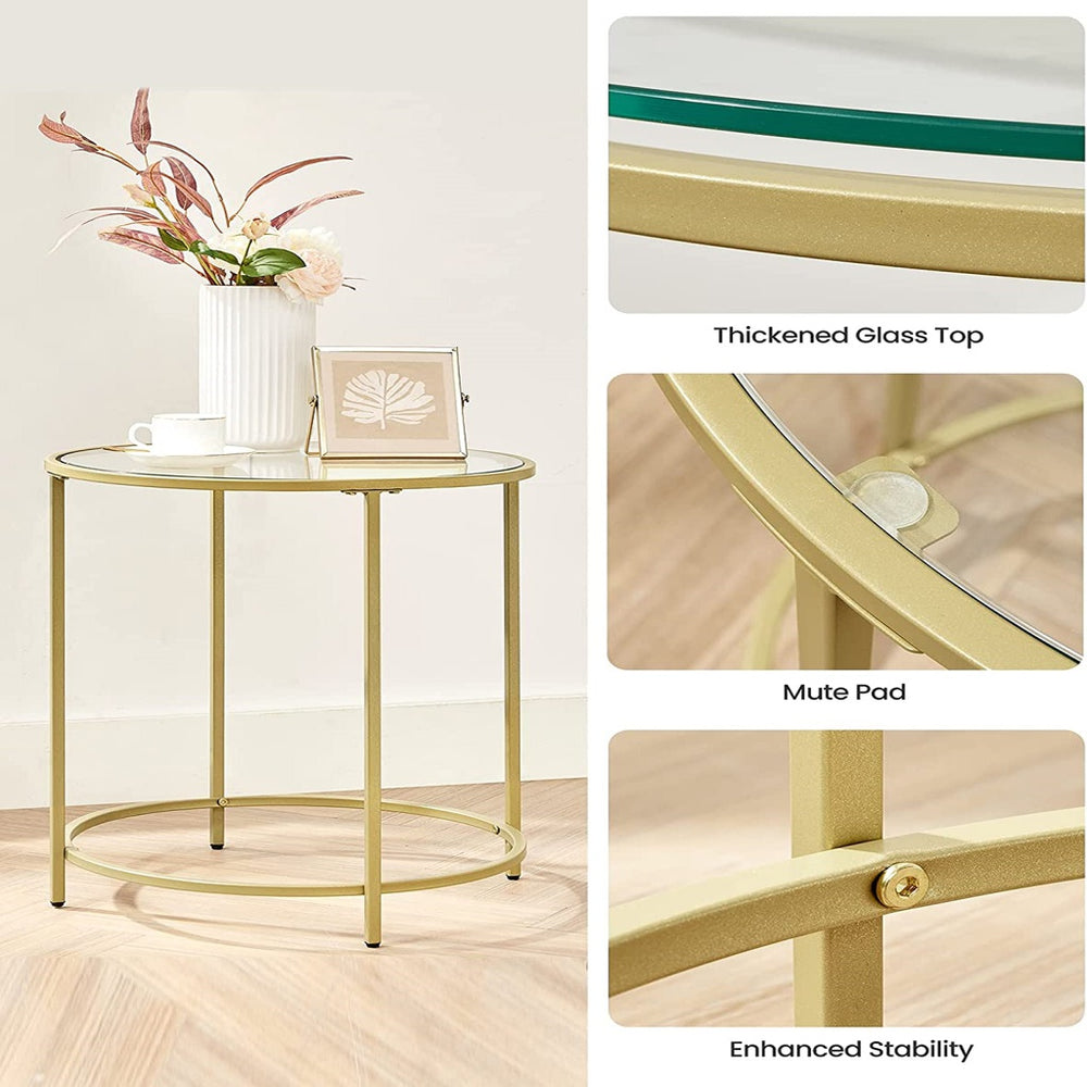 Gold & Glass Bed Side Table Nightstand 50cm