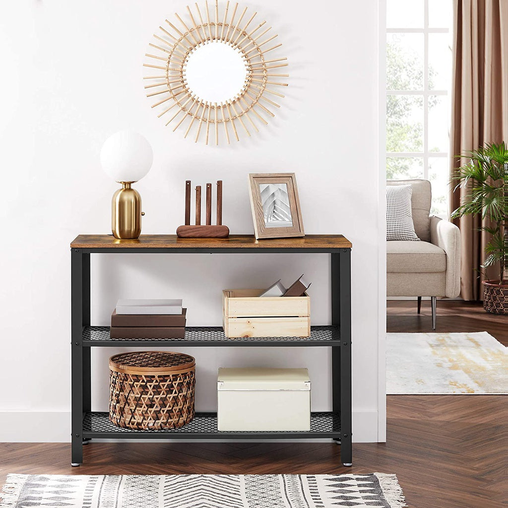 Modern Rustic Mesh Shelf Console Table