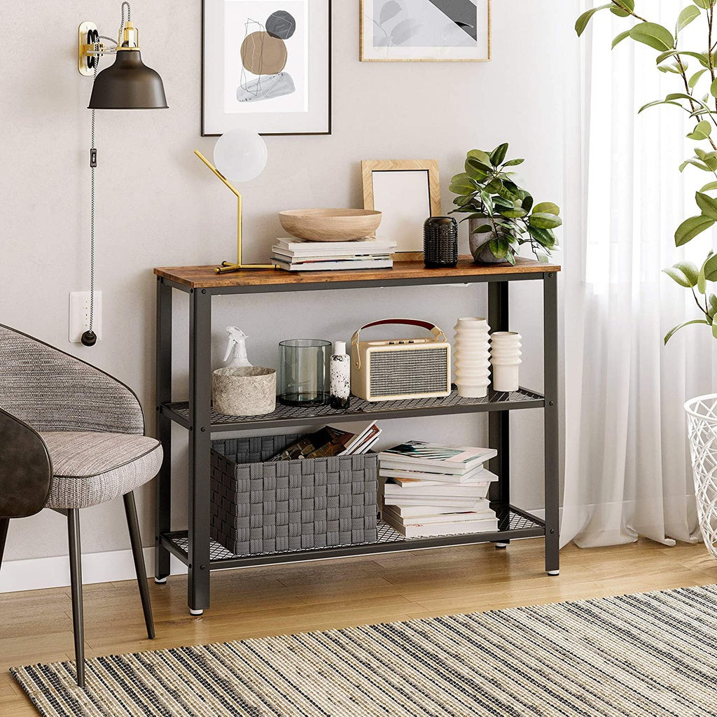 Modern Rustic Mesh Shelf Console Table