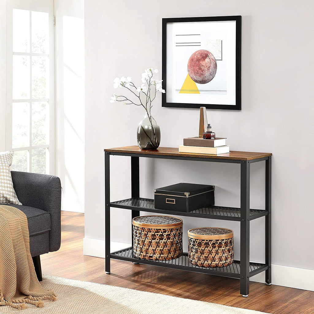 Modern Rustic Mesh Shelf Console Table