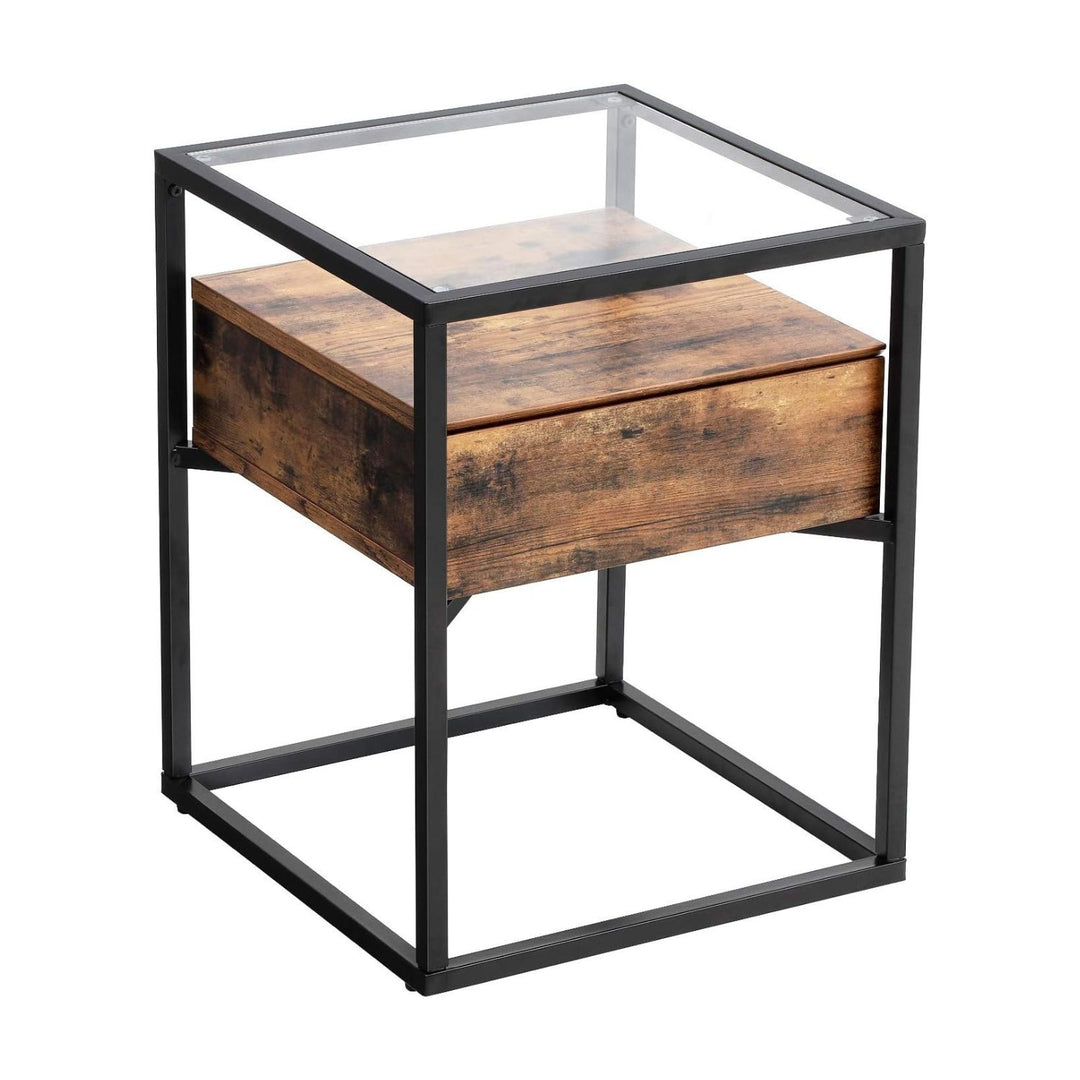 Modern Rustic Glass Top Nightstand Side Table