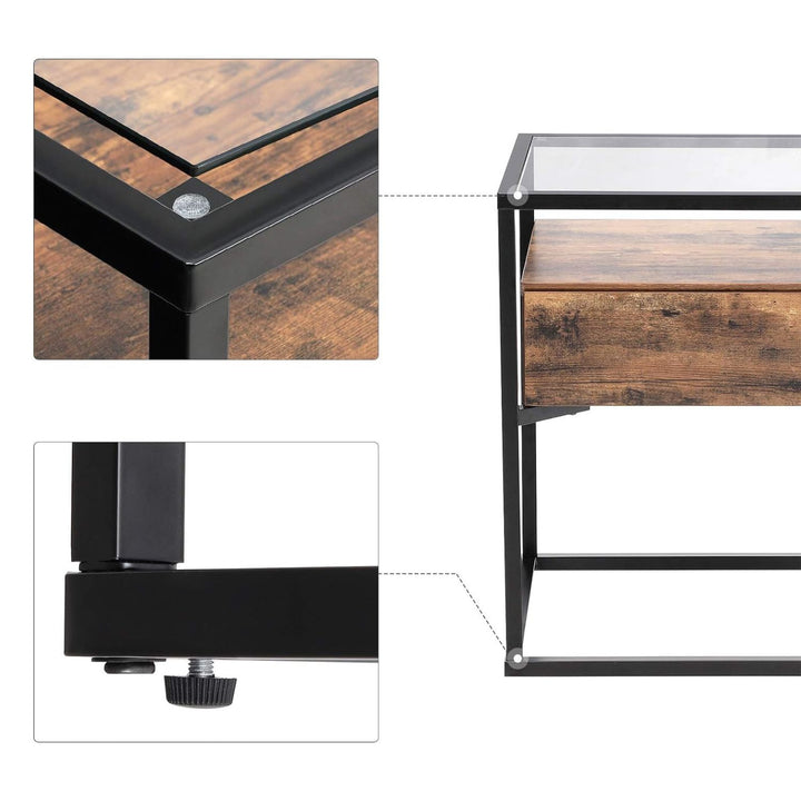 Modern Rustic Glass Top Nightstand Side Table