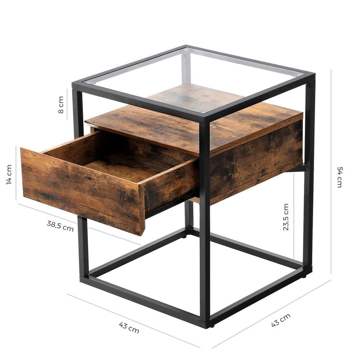 Modern Rustic Glass Top Nightstand Side Table