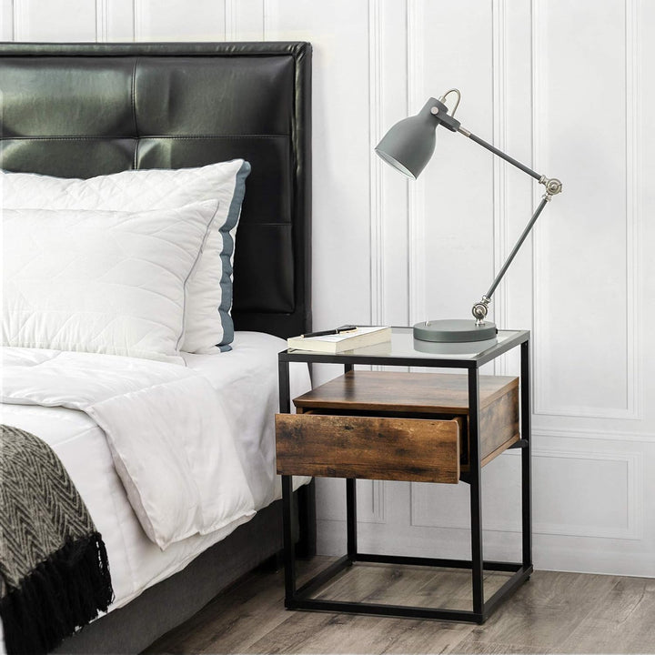 Modern Rustic Glass Top Nightstand Side Table