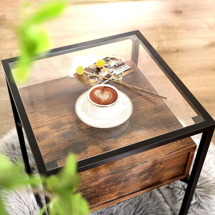 Modern Rustic Glass Top Nightstand Side Table