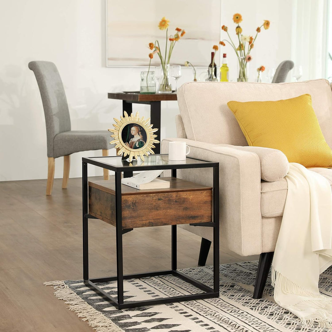 Modern Rustic Glass Top Nightstand Side Table