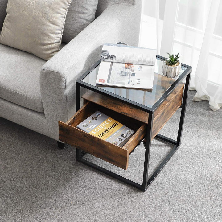 Modern Rustic Glass Top Nightstand Side Table