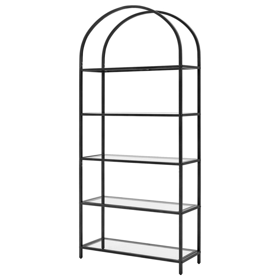 Glass Shelf 5-Tier Arched Display Book Shelf - Black