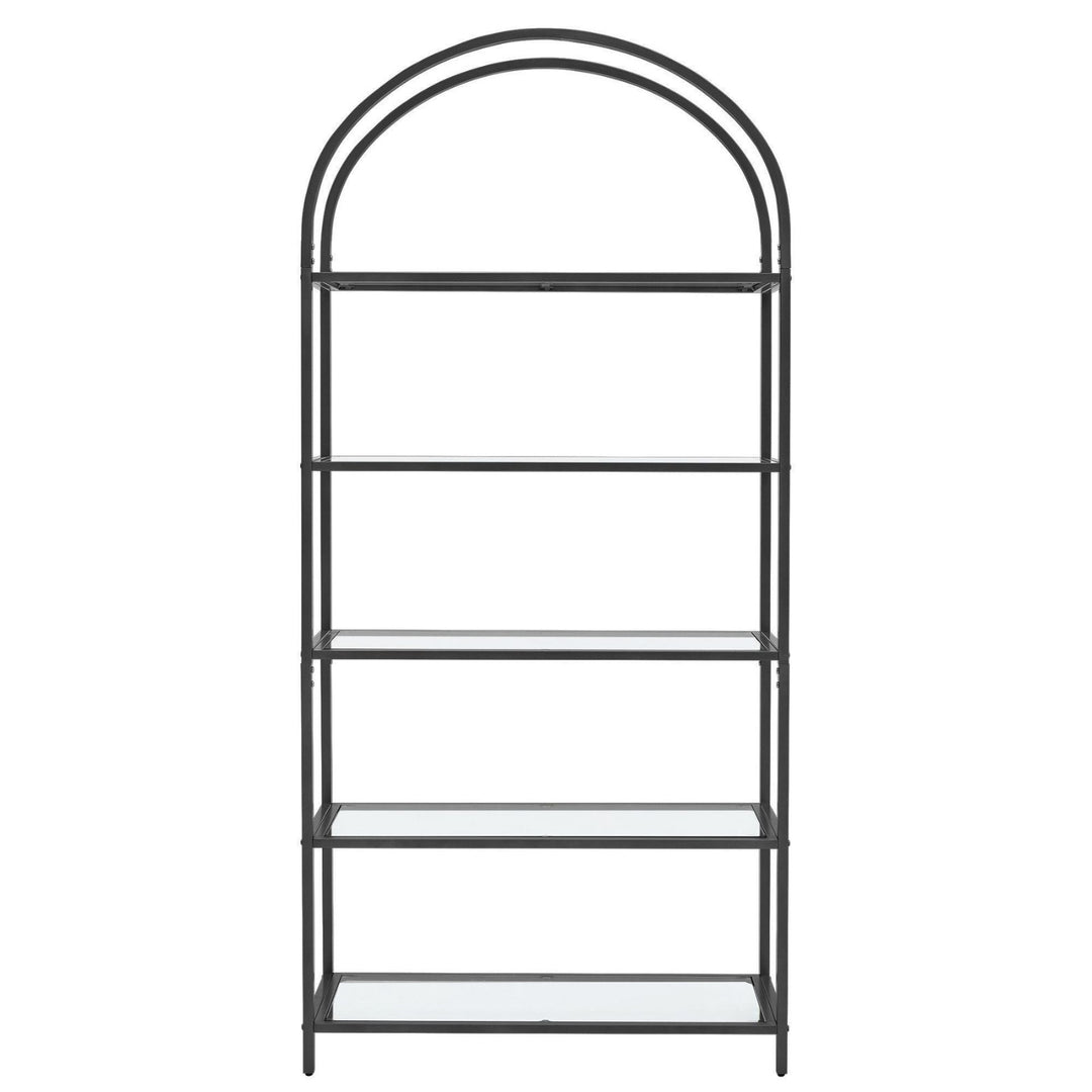 Glass Shelf 5-Tier Arched Display Book Shelf - Black