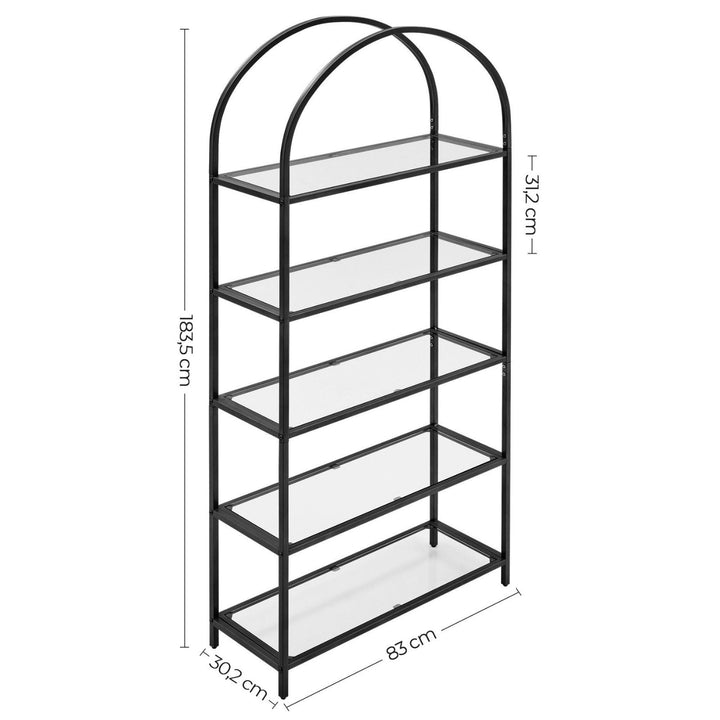 Glass Shelf 5-Tier Arched Display Book Shelf - Black