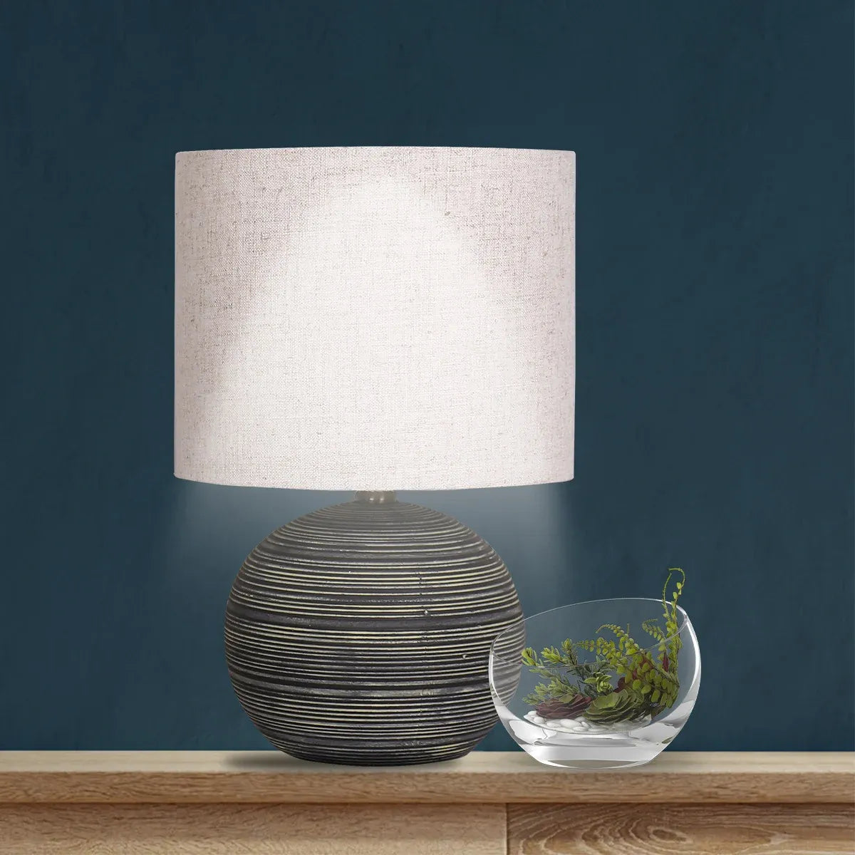 Ceramic Table Lamp With Striped Pattern In Antique Black