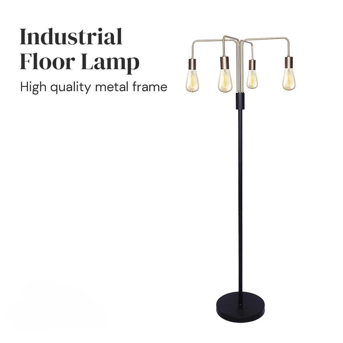 Modern Exposed Bulb 4-Arm Industrial Light Floor Lamp - Homecoze