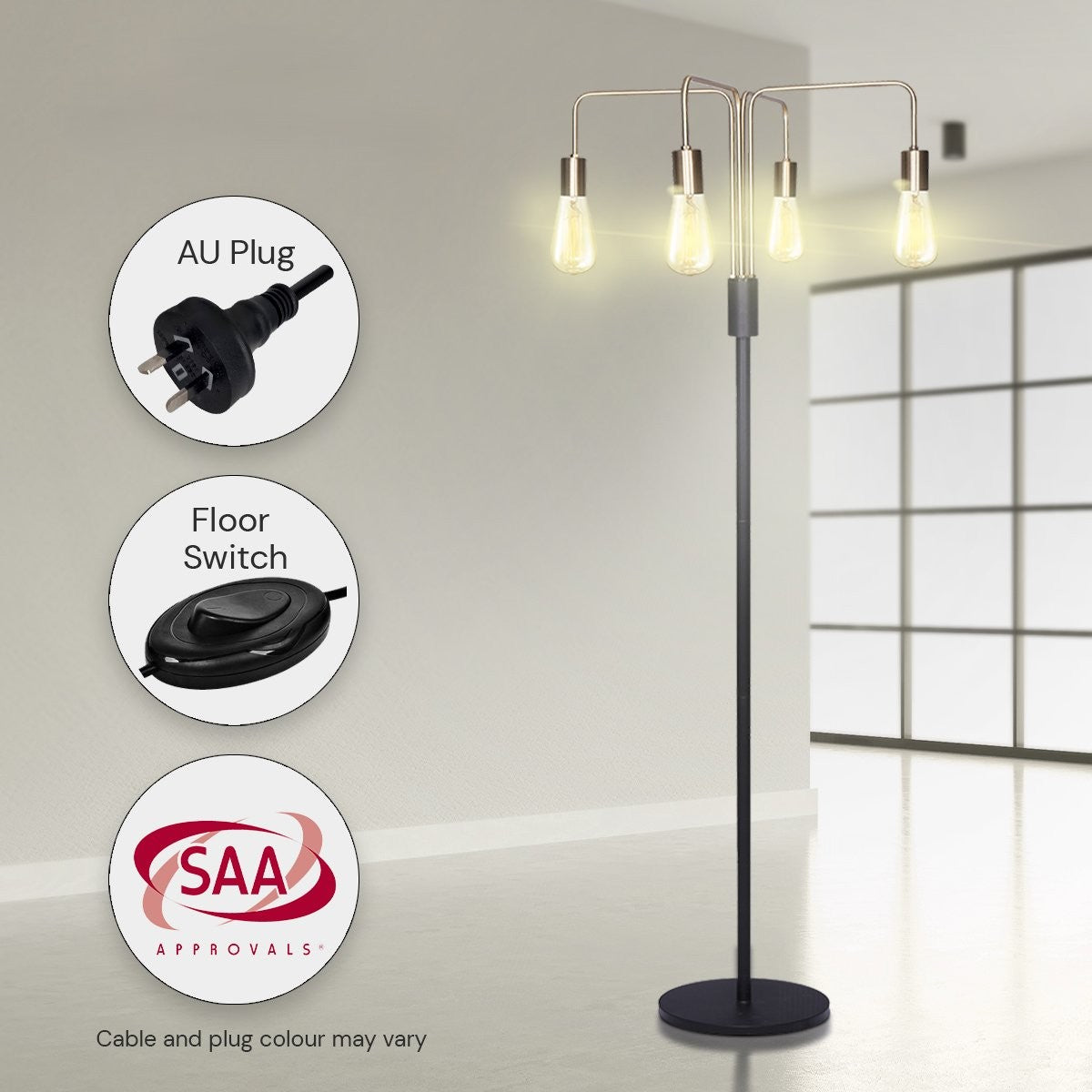Modern Exposed Bulb 4-Arm Industrial Light Floor Lamp - Homecoze