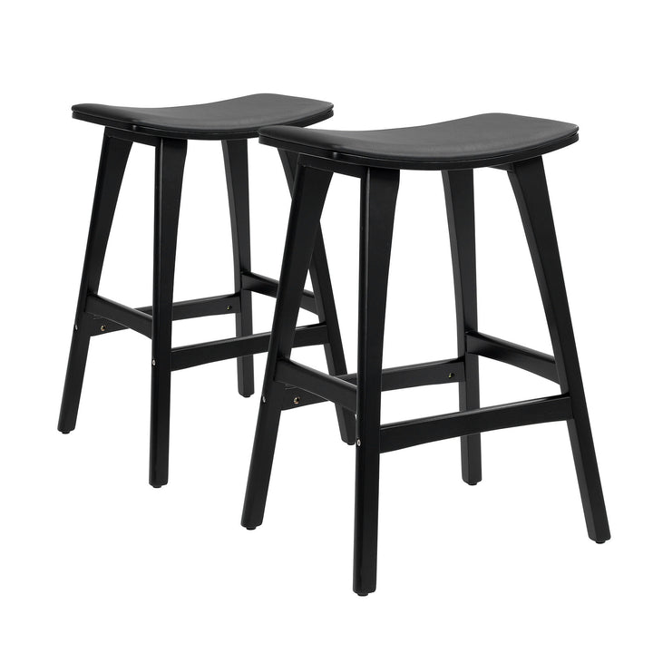 Kiyo (Set of 2) Wooden Bar Stools 65cm - Black - Homecoze