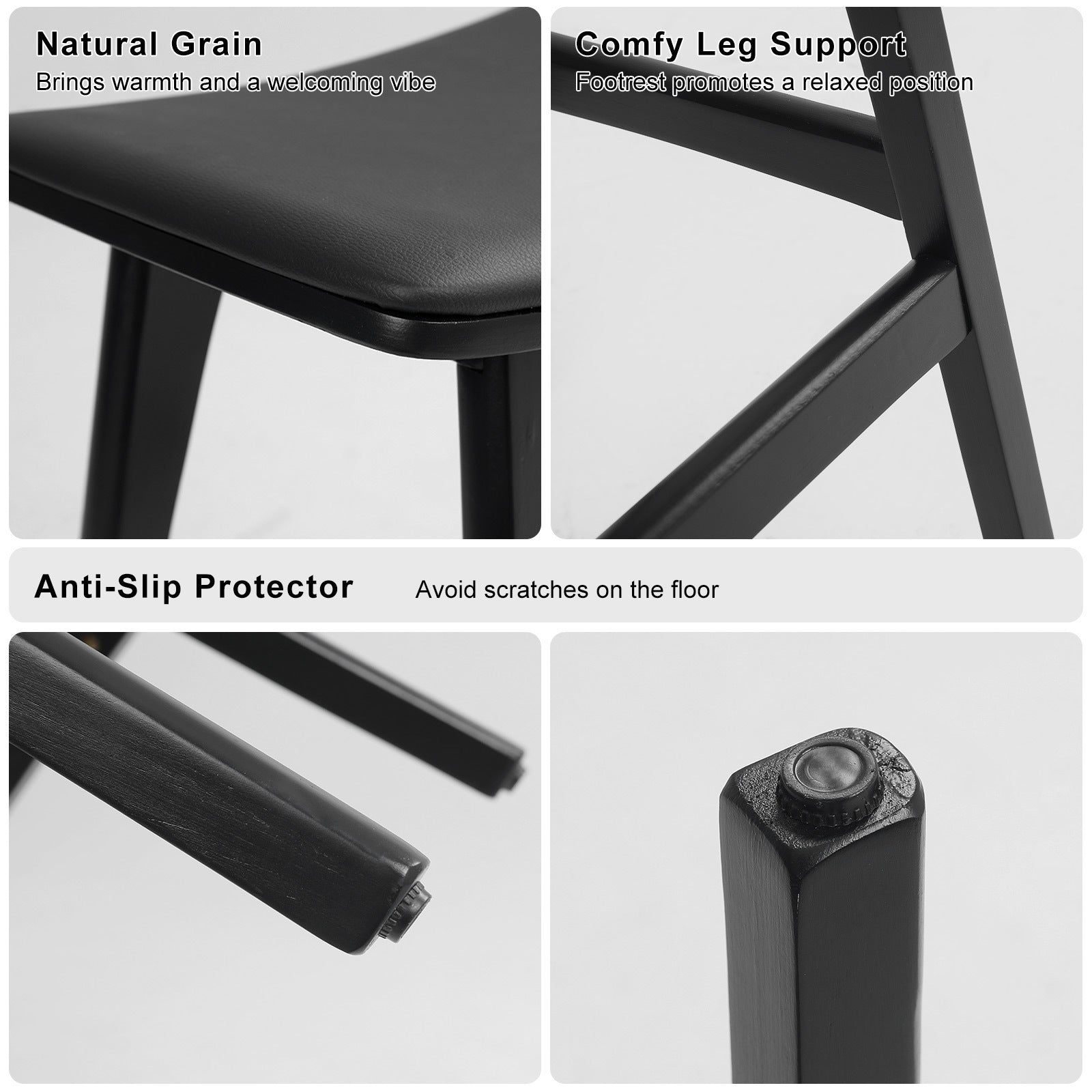 Kiyo (Set of 2) Wooden Bar Stools 65cm - Black - Homecoze