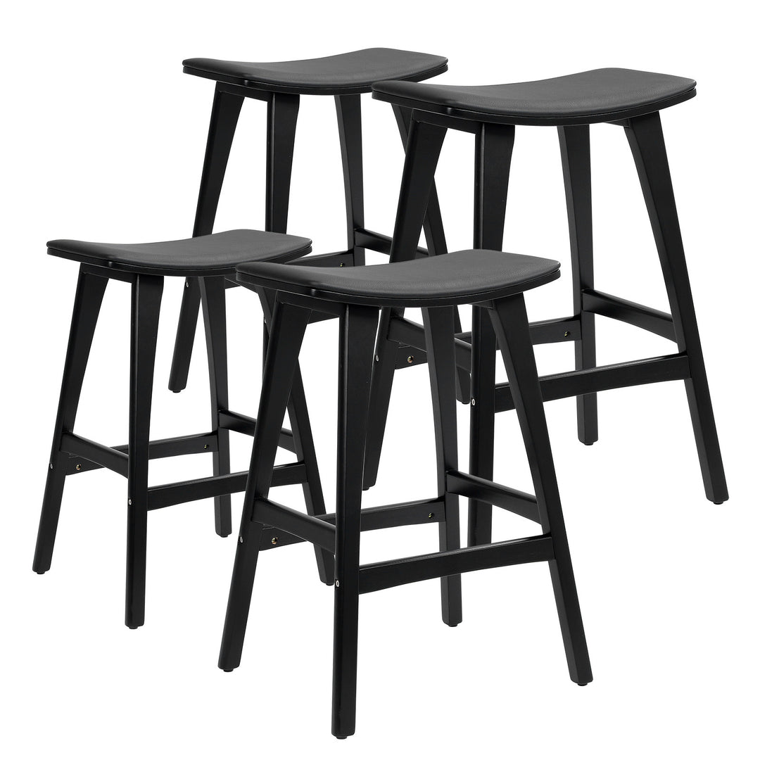 Kiyo (Set of 4) Wooden Bar Stools 65cm - Black - Homecoze