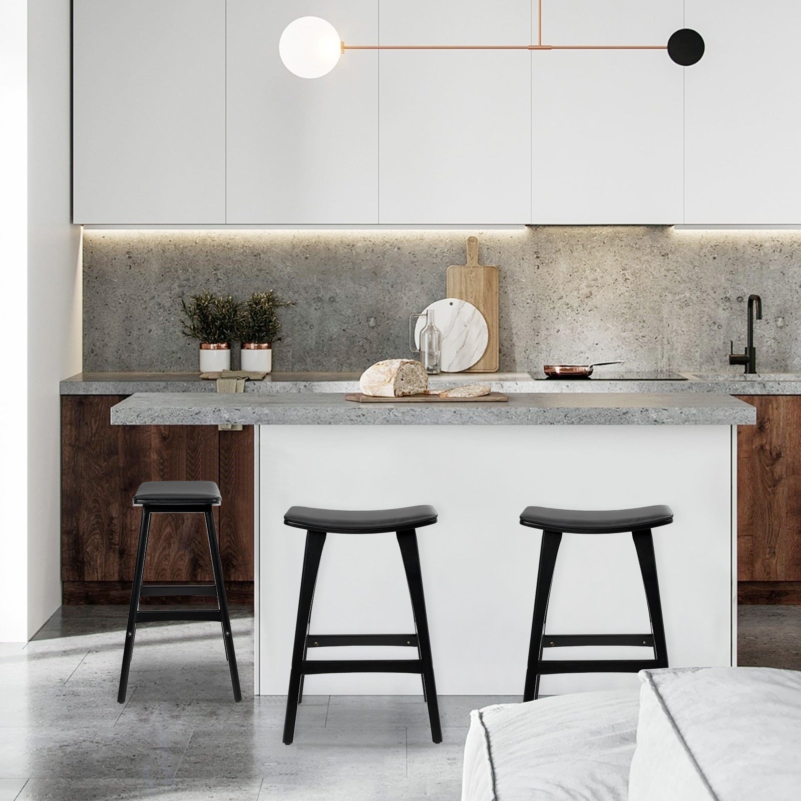Kiyo (Set of 4) Wooden Bar Stools 65cm - Black - Homecoze