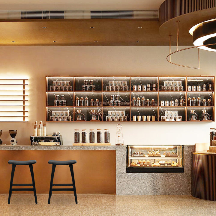 Kiyo (Set of 4) Wooden Bar Stools 65cm - Black - Homecoze