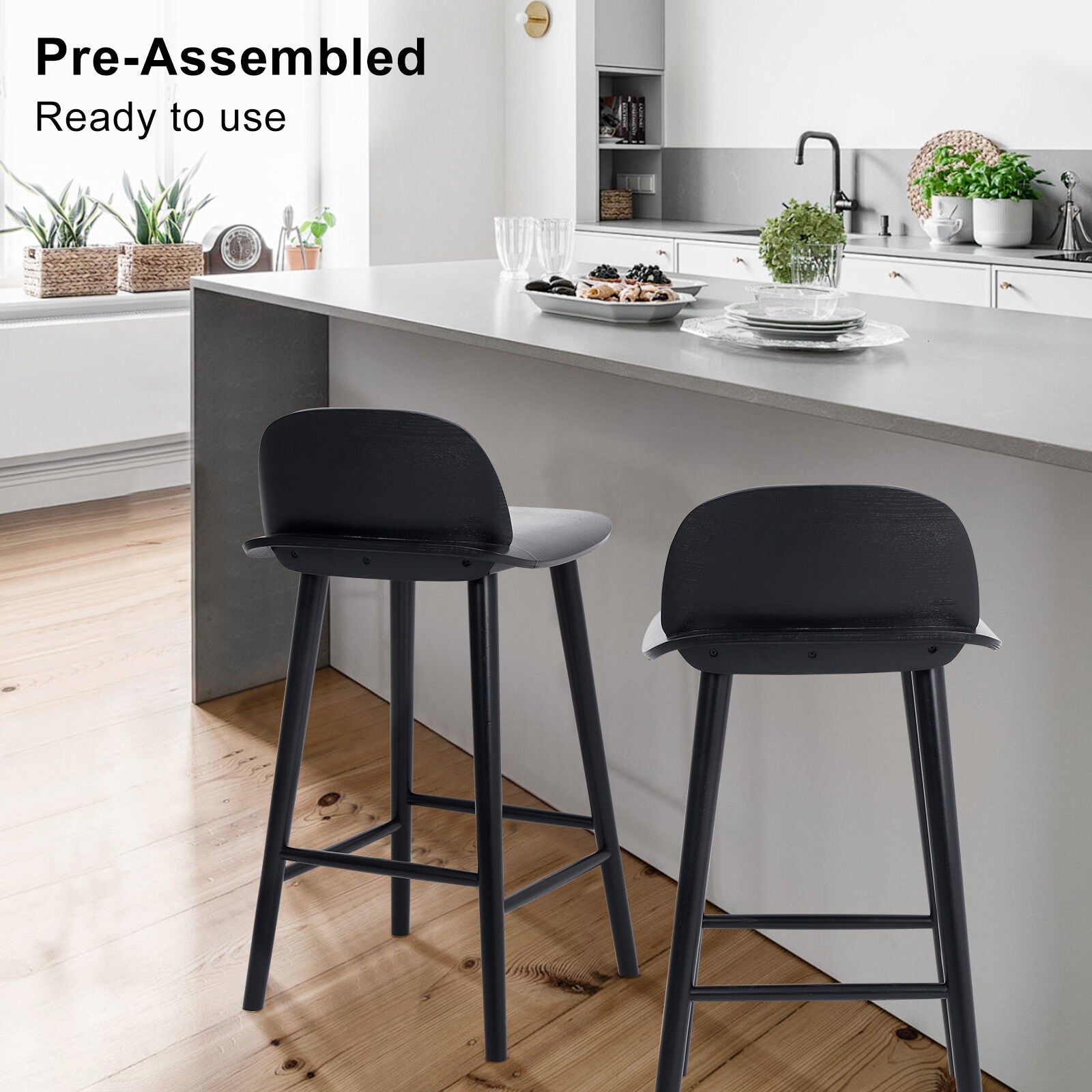 Elio (Single) Wooden Bar Stool 65cm - Black - Homecoze