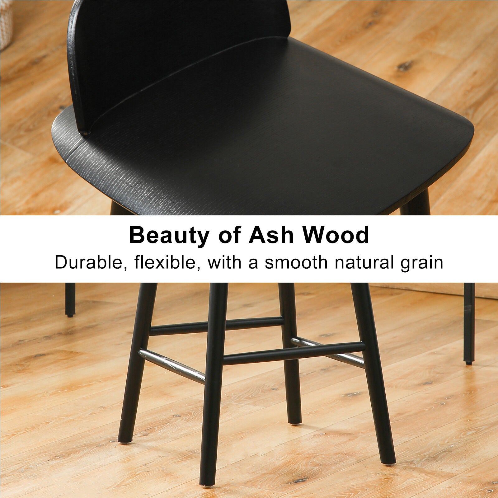 Elio (Set of 2) Wooden Bar Stools 65cm - Black - Homecoze