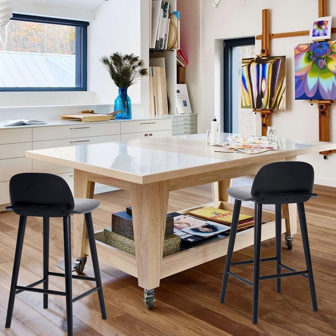 Elio (Set of 2) Wooden Bar Stools 65cm - Black - Homecoze