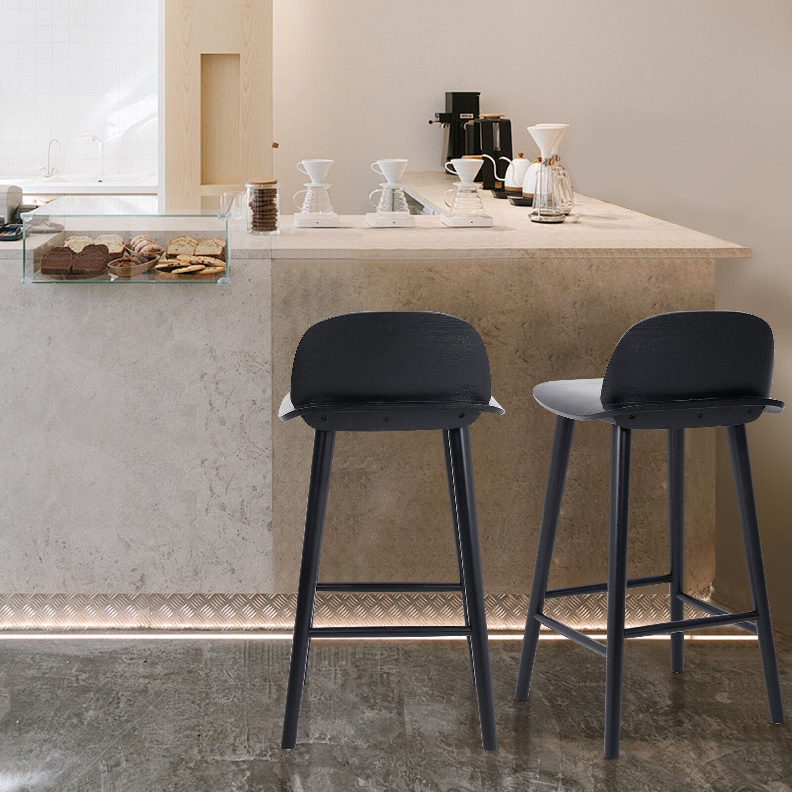 Elio (Set of 2) Wooden Bar Stools 65cm - Black - Homecoze