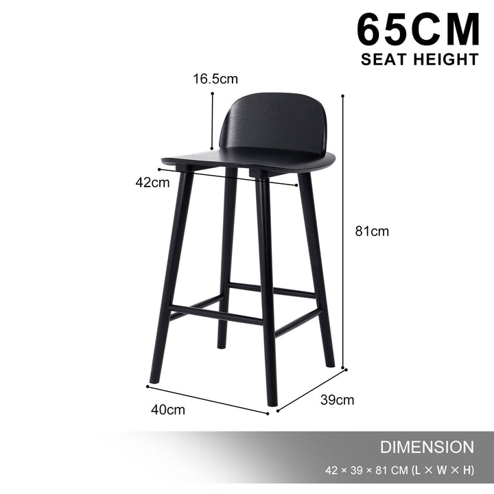 Elio (Set of 2) Wooden Bar Stools 65cm - Black - Homecoze