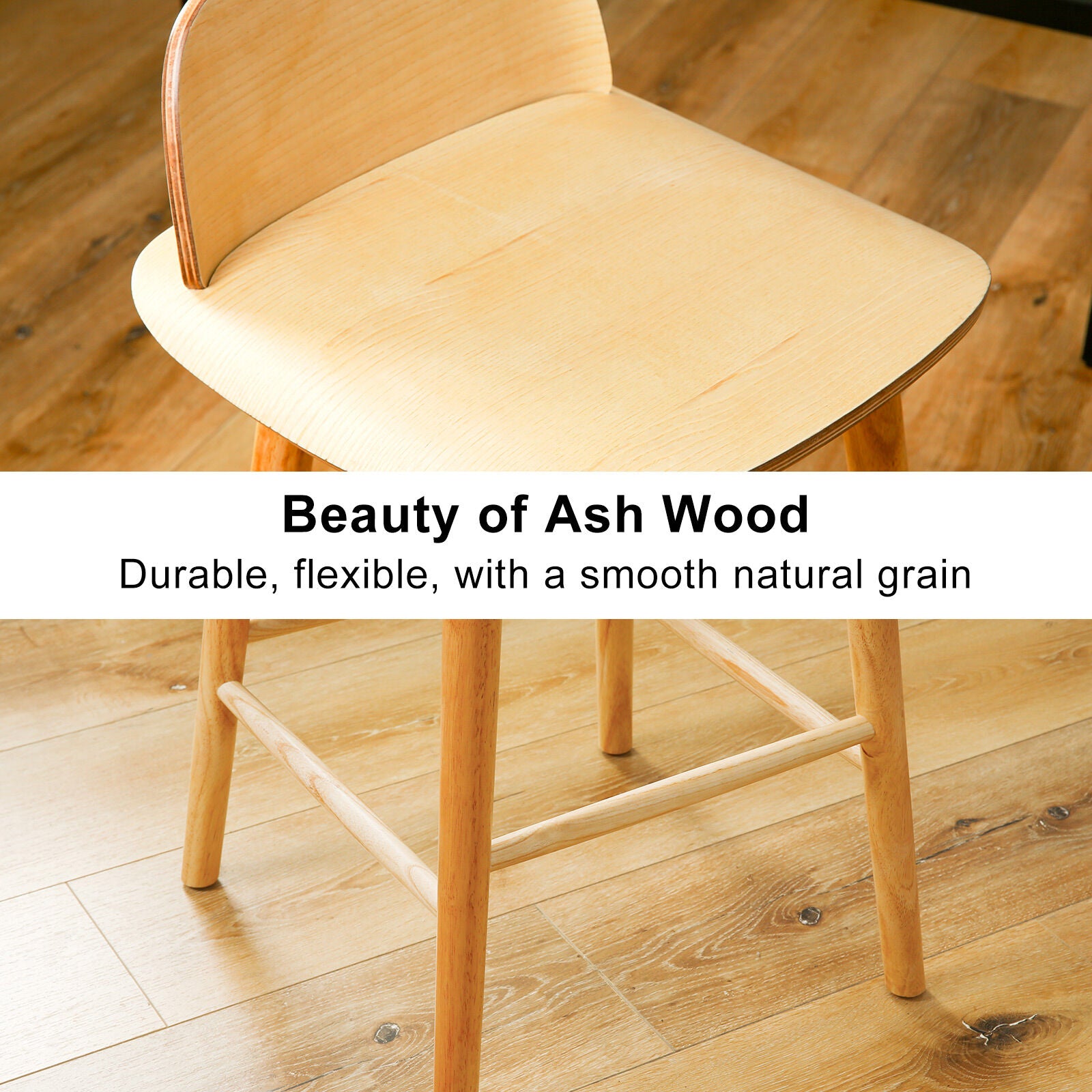 Elio (Single) Wooden Bar Stool 65cm - Oak - Homecoze