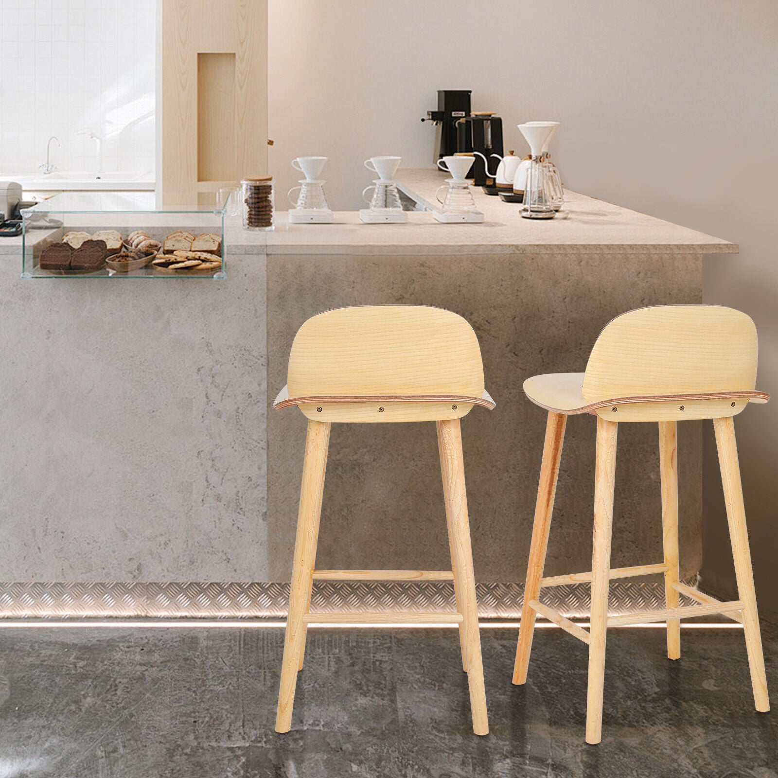 Elio (Single) Wooden Bar Stool 65cm - Oak - Homecoze