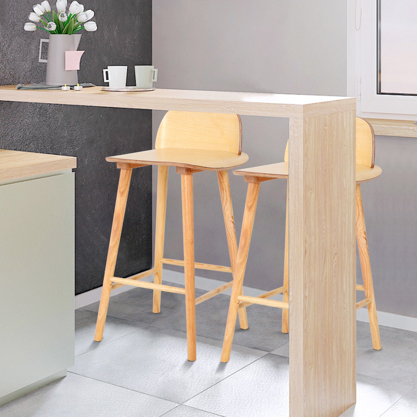 Elio (Set of 2) Wooden Bar Stools 65cm - Oak - Homecoze