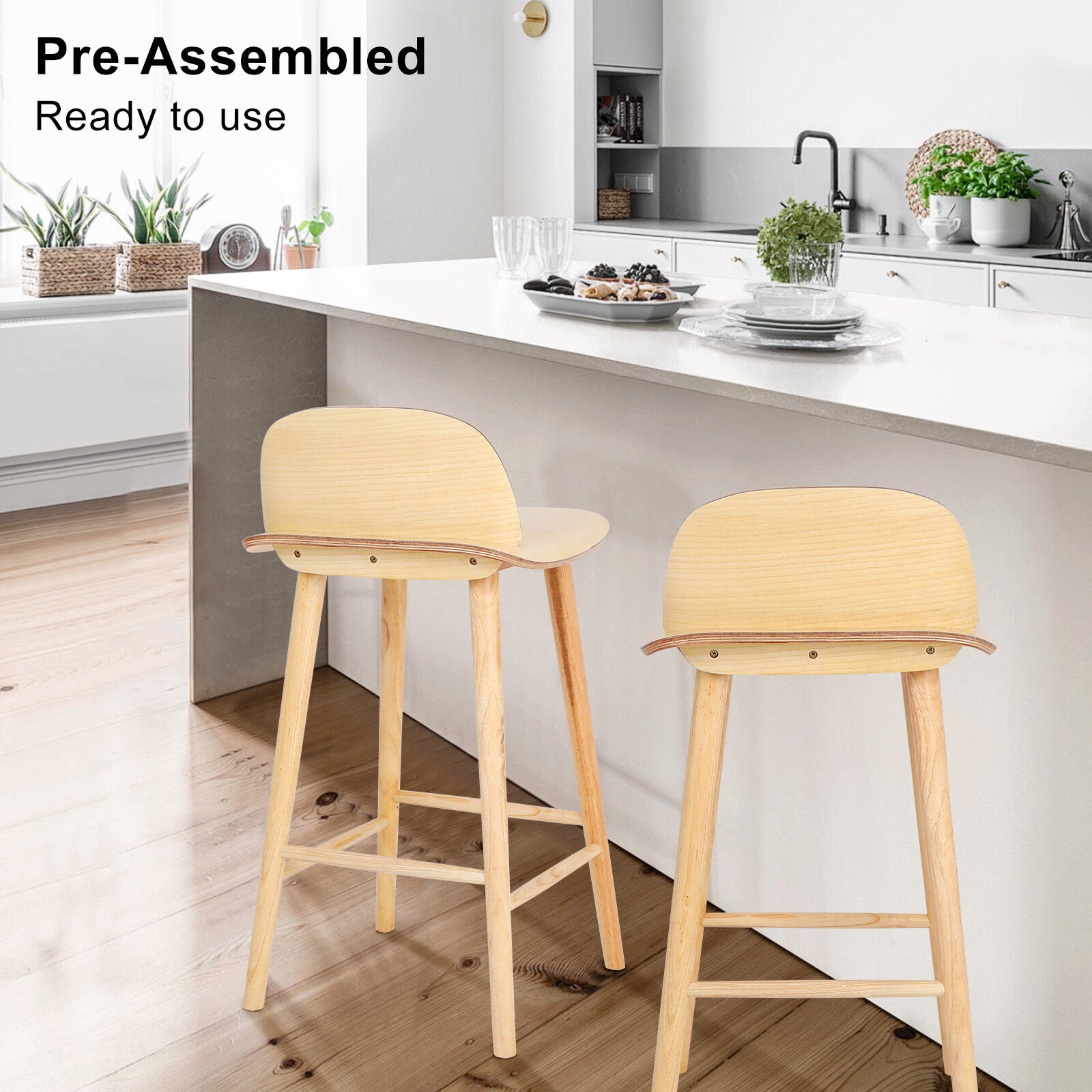Elio (Set of 2) Wooden Bar Stools 65cm - Oak - Homecoze