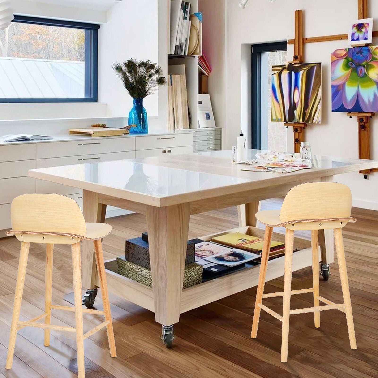 Elio (Set of 2) Wooden Bar Stools 65cm - Oak - Homecoze