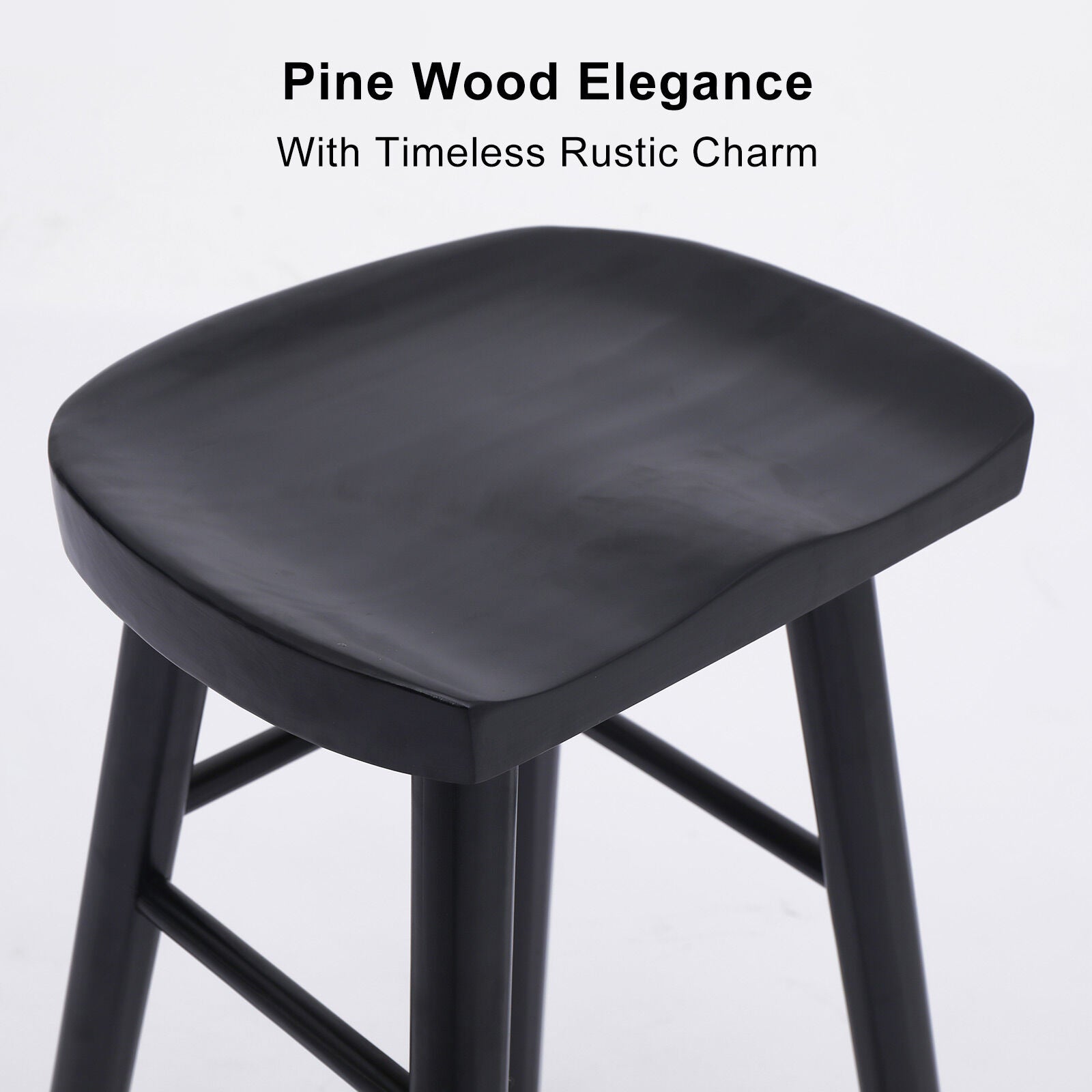 Jude (Set of 2) Wooden Bar Stools 65cm - Black - Homecoze