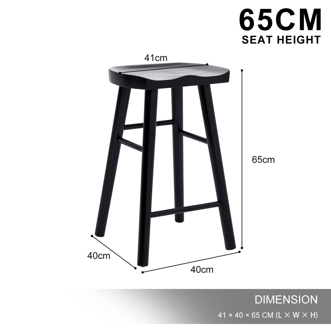 Jude (Set of 2) Wooden Bar Stools 65cm - Black - Homecoze