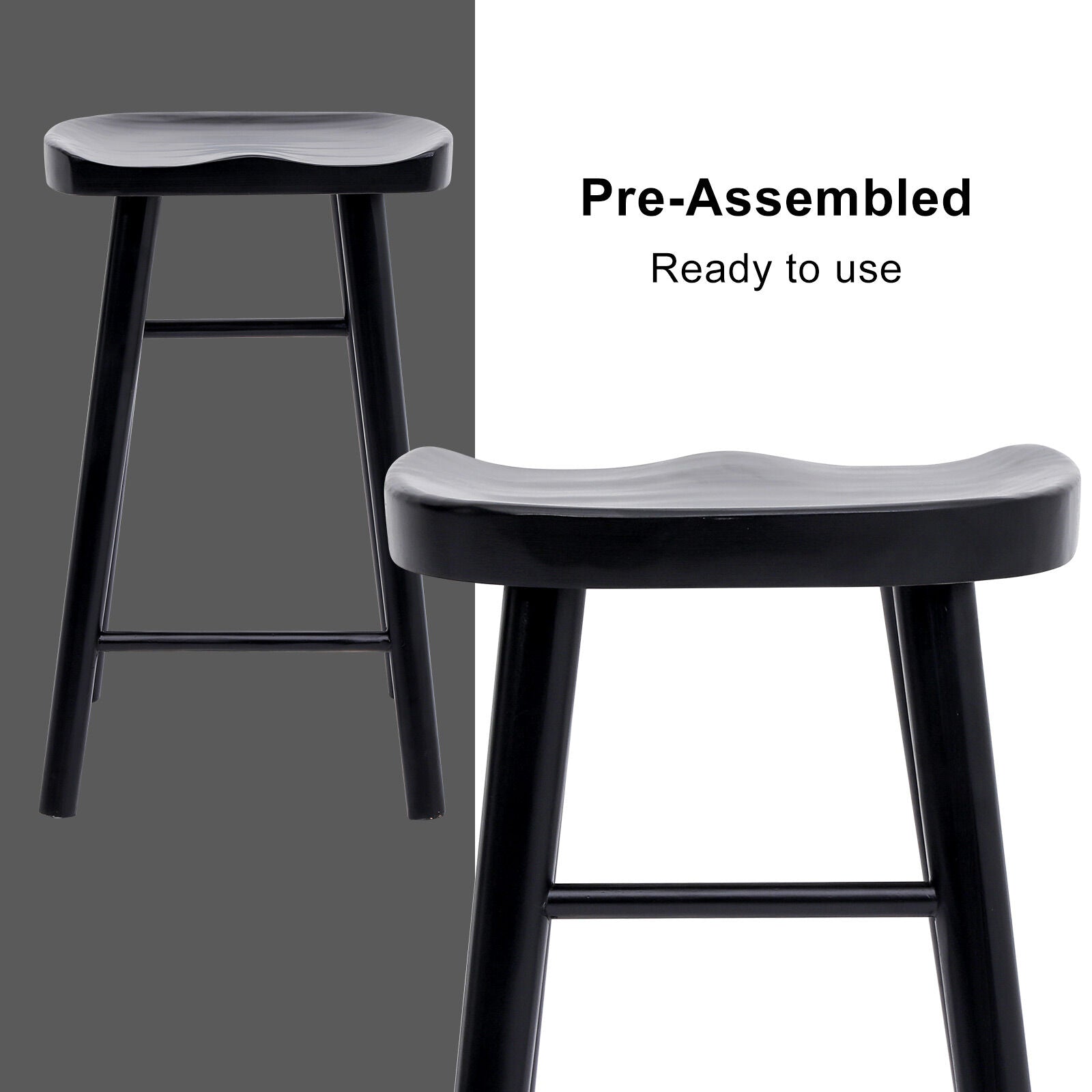Jude (Set of 4) Wooden Bar Stools 65cm - Black - Homecoze