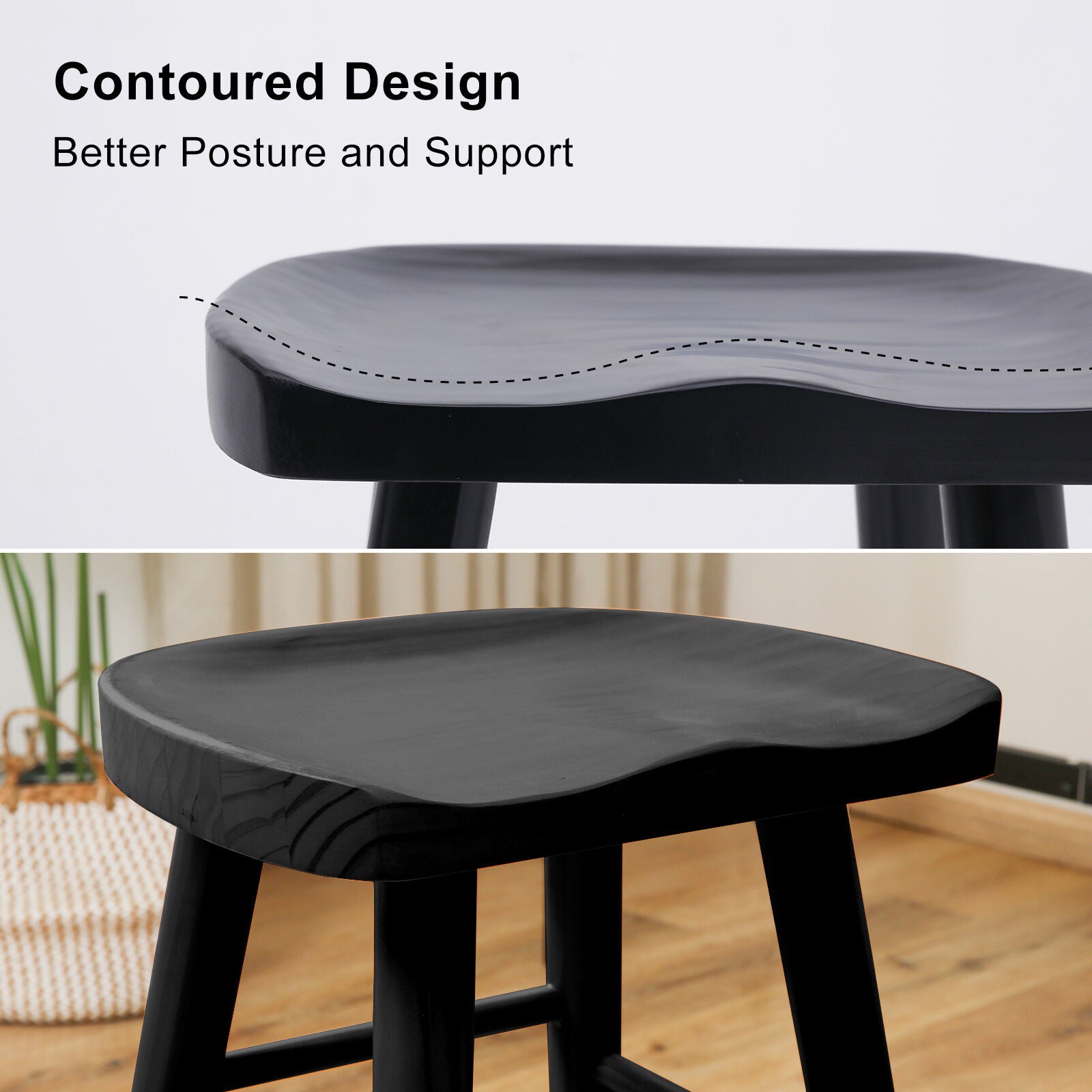 Jude (Set of 4) Wooden Bar Stools 65cm - Black - Homecoze