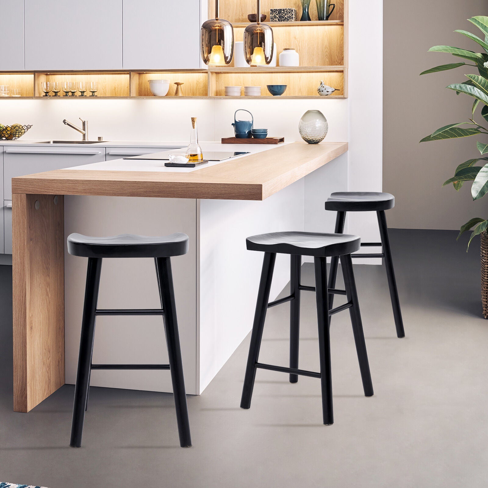Jude (Set of 4) Wooden Bar Stools 65cm - Black - Homecoze