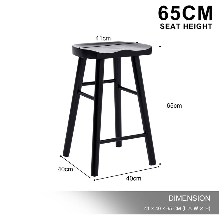 Jude (Set of 4) Wooden Bar Stools 65cm - Black - Homecoze