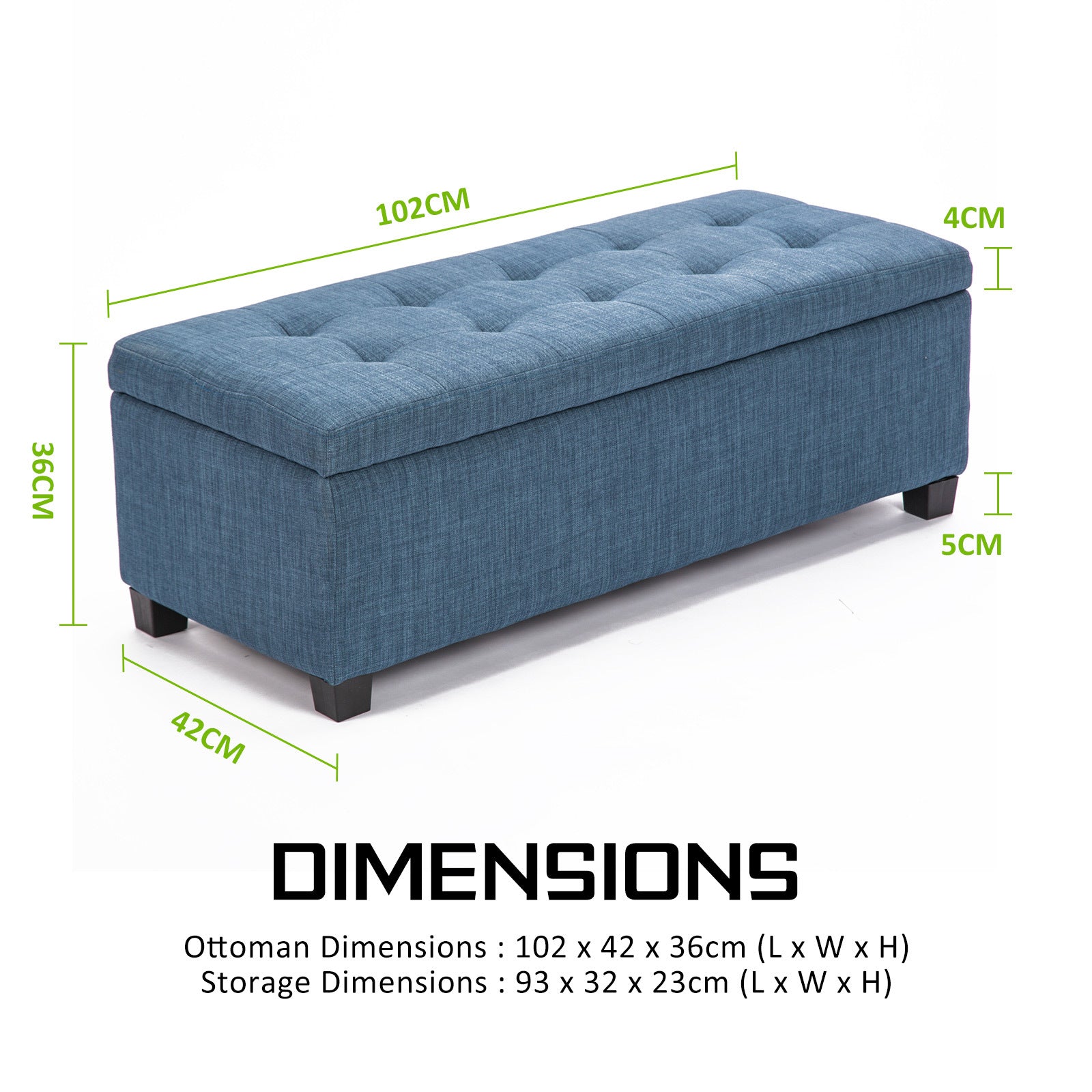 Blue Faux Linen Fabric Storage Blanket Box Ottoman Stool - 102cm - Homecoze