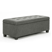 Dark Grey Faux Linen Fabric Storage Blanket Box Ottoman Stool - 102cm - Homecoze