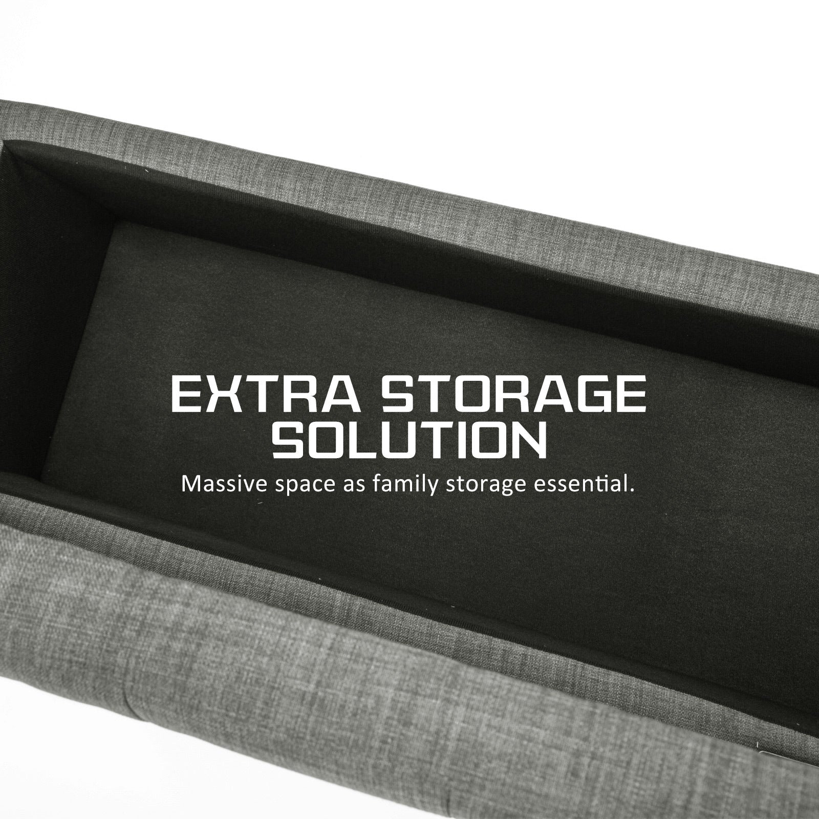Dark Grey Faux Linen Fabric Storage Blanket Box Ottoman Stool - 102cm - Homecoze