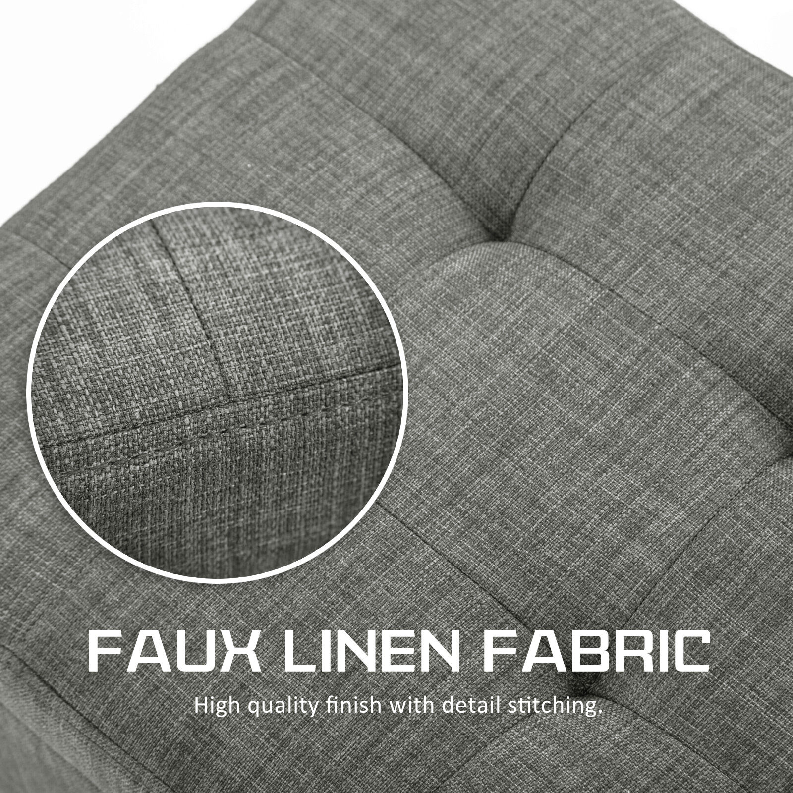 Dark Grey Faux Linen Fabric Storage Blanket Box Ottoman Stool - 102cm - Homecoze