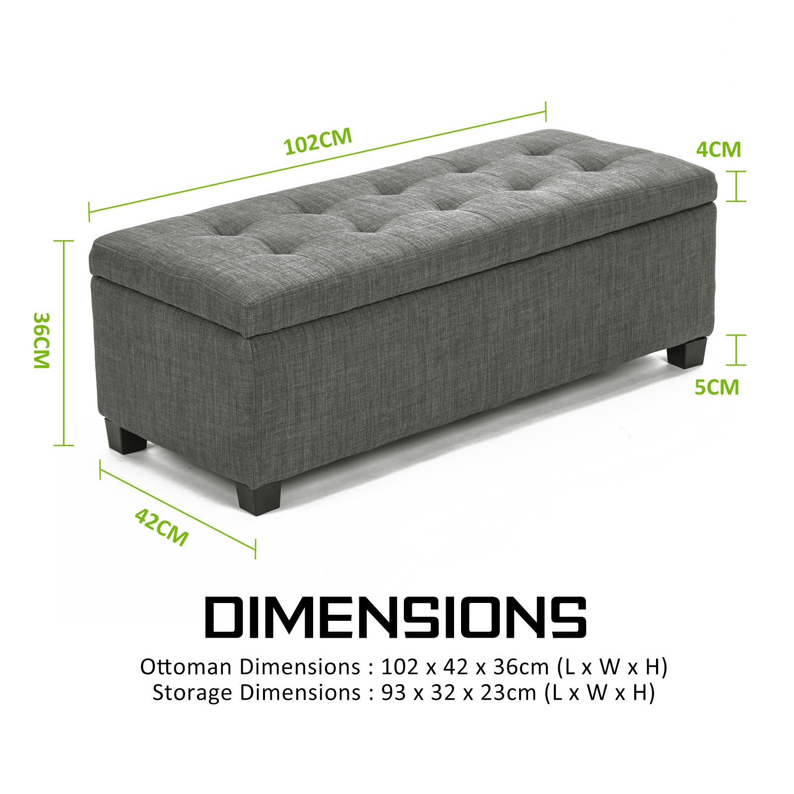 Dark Grey Faux Linen Fabric Storage Blanket Box Ottoman Stool - 102cm - Homecoze