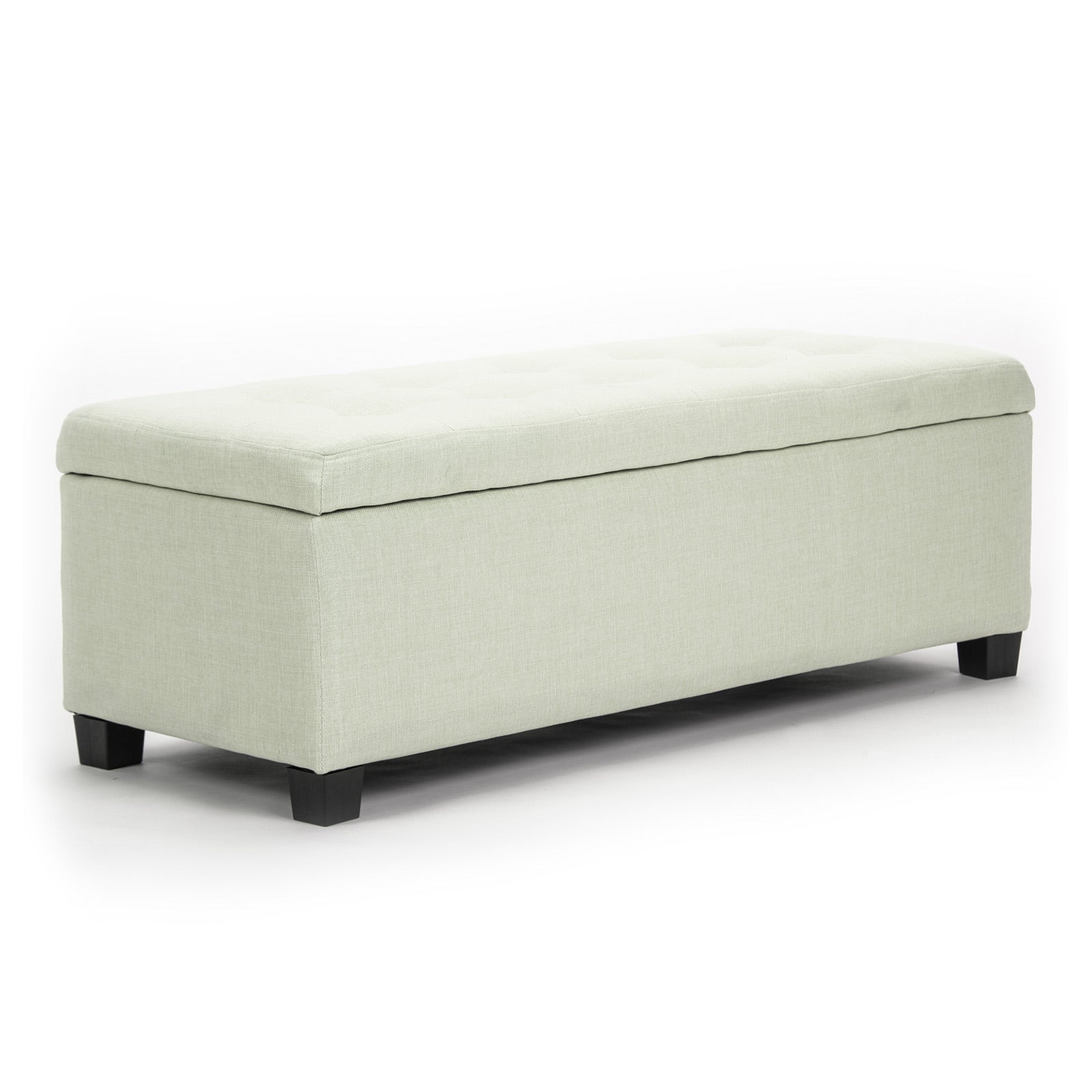 Light Green Storage Ottoman Stool Faux Linen Fabric 102cm - Homecoze