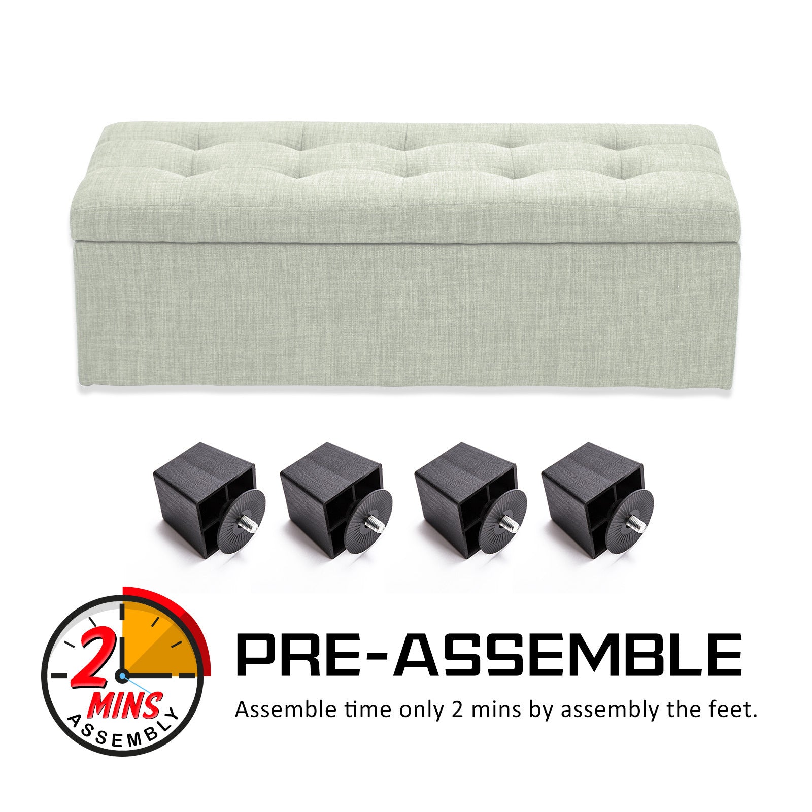 Light Green Storage Ottoman Stool Faux Linen Fabric 102cm - Homecoze