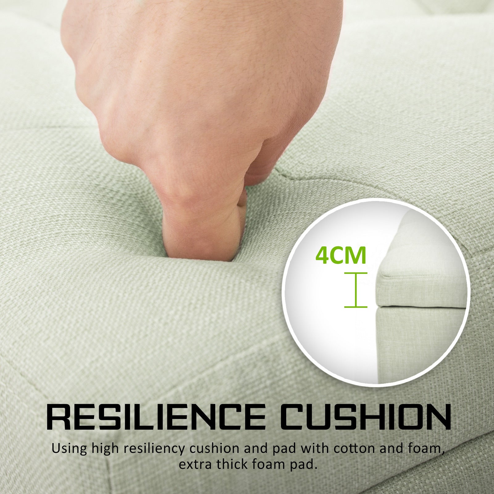 Light Green Storage Ottoman Stool Faux Linen Fabric 102cm - Homecoze
