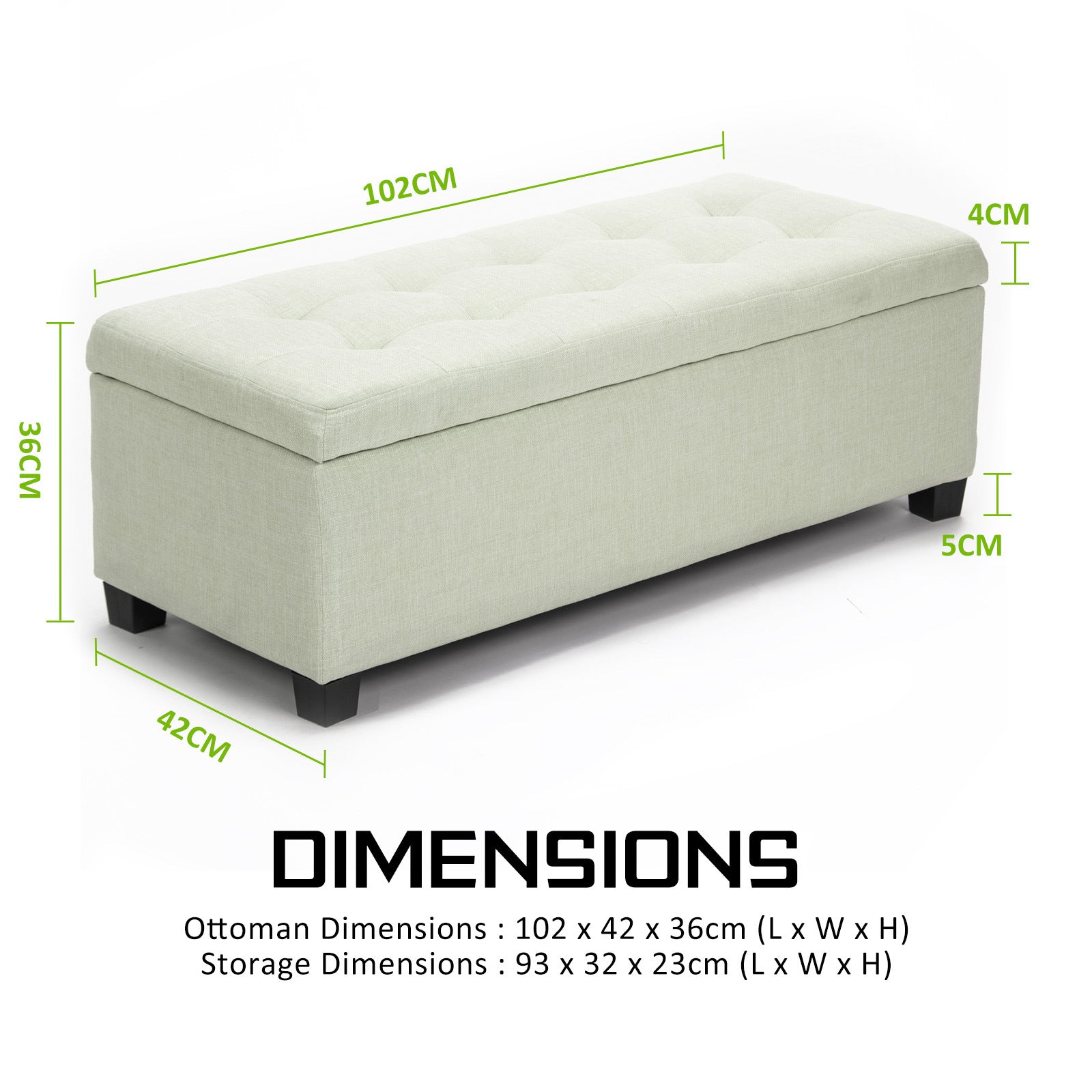 Light Green Storage Ottoman Stool Faux Linen Fabric 102cm - Homecoze